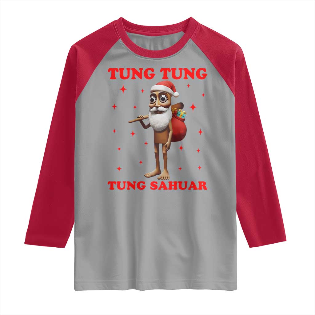 Funny Italian Brainrot Christmas Raglan Shirt Tung Tung Tung Sahur Meme TS14 Sport Gray Red Print Your Wear