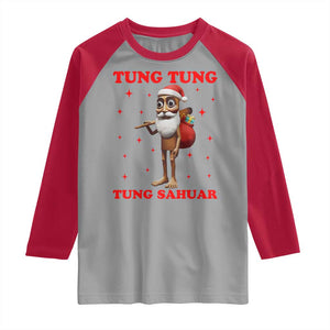 Funny Italian Brainrot Christmas Raglan Shirt Tung Tung Tung Sahur Meme TS14 Sport Gray Red Print Your Wear