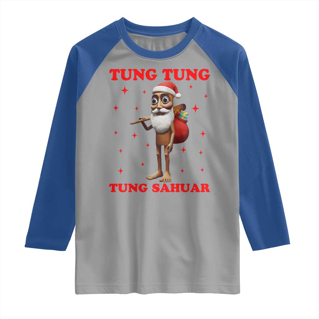 Funny Italian Brainrot Christmas Raglan Shirt Tung Tung Tung Sahur Meme TS14 Sport Gray Royal Print Your Wear