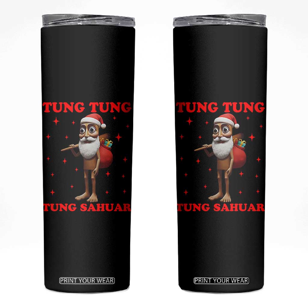 Funny Italian Brainrot Christmas Skinny Tumbler Tung Tung Tung Sahur Meme TS14 Black Print Your Wear