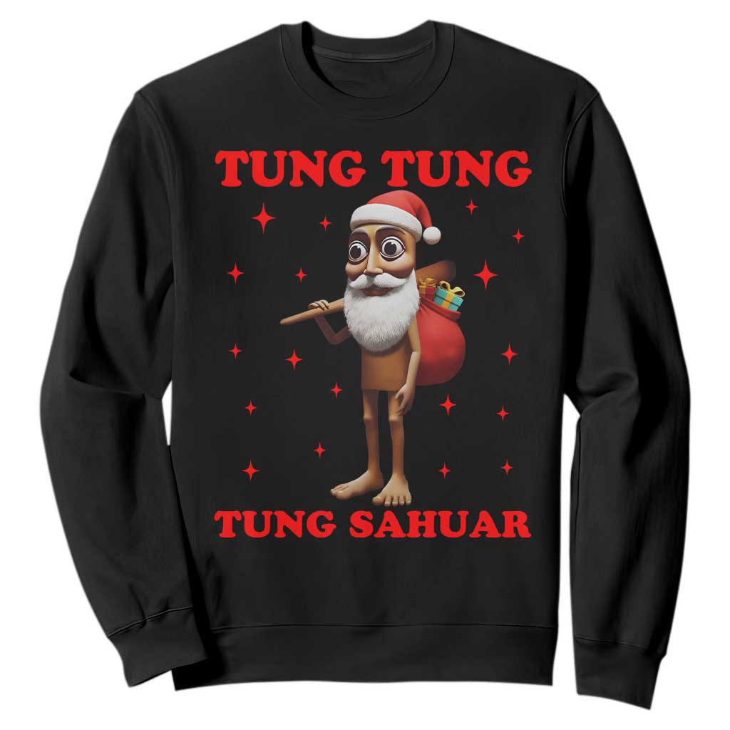 Funny Italian Brainrot Christmas Sweatshirt Tung Tung Tung Sahur Meme TS14 Black Print Your Wear