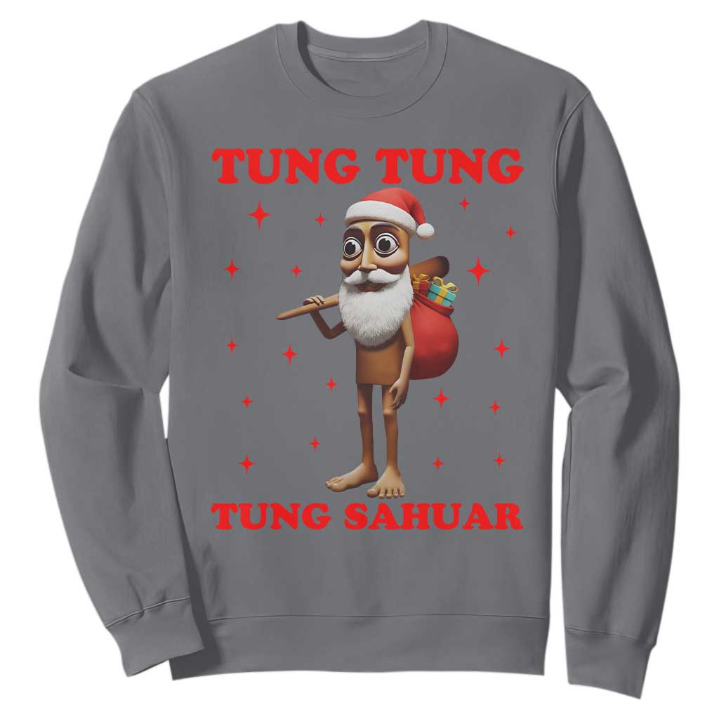 Funny Italian Brainrot Christmas Sweatshirt Tung Tung Tung Sahur Meme TS14 Charcoal Print Your Wear