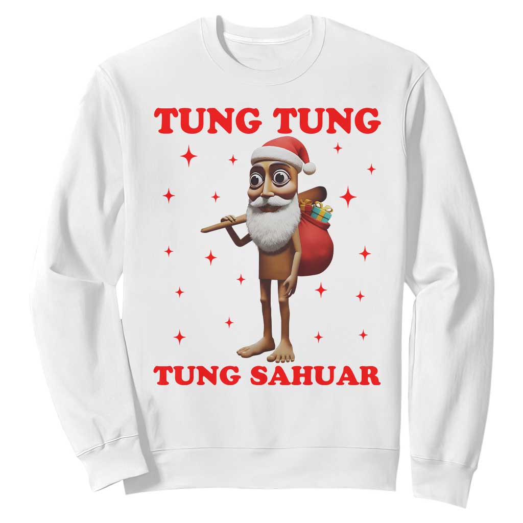 Funny Italian Brainrot Christmas Sweatshirt Tung Tung Tung Sahur Meme TS14 White Print Your Wear