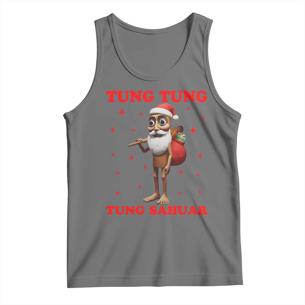 Funny Italian Brainrot Christmas Tank Top Tung Tung Tung Sahur Meme TS14 Black Heather Print Your Wear