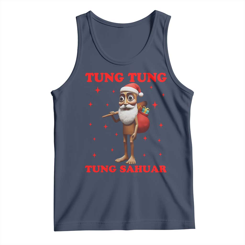 Funny Italian Brainrot Christmas Tank Top Tung Tung Tung Sahur Meme TS14 Navy Print Your Wear