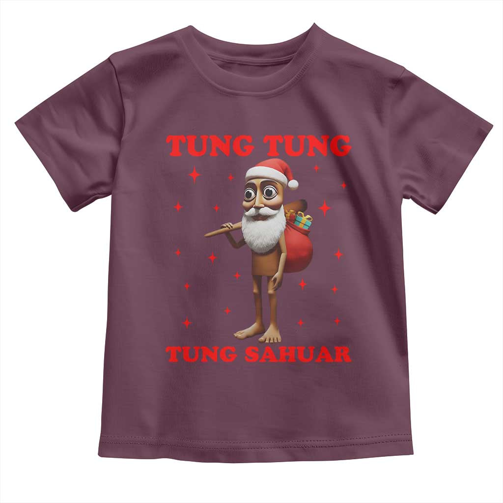 Funny Italian Brainrot Christmas Toddler T Shirt Tung Tung Tung Sahur Meme TS14 Maroon Print Your Wear