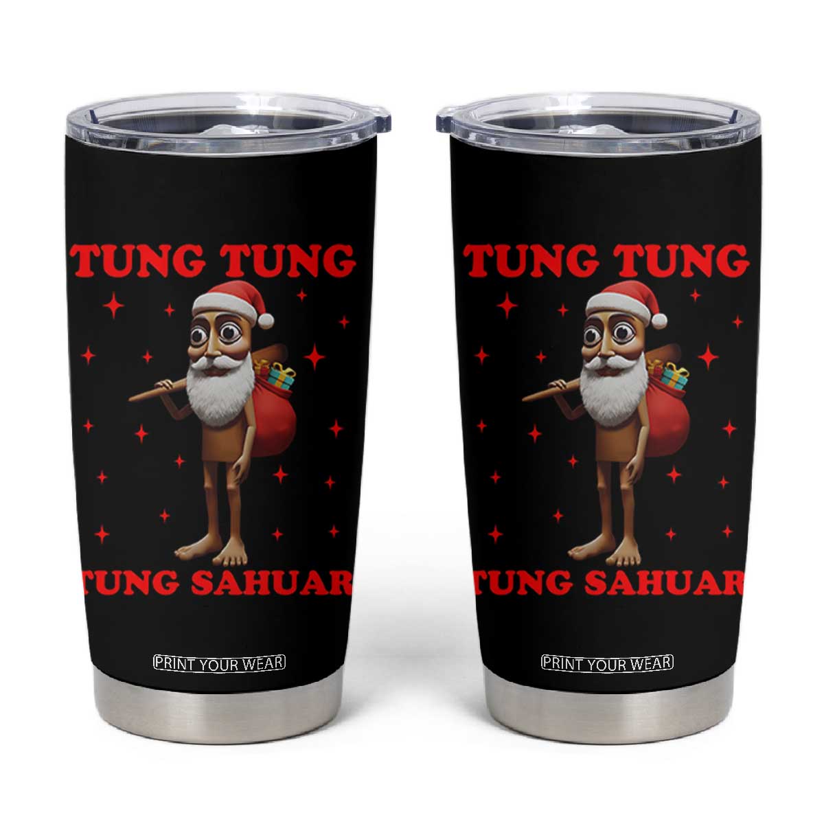 Funny Italian Brainrot Christmas Tumbler Cup Tung Tung Tung Sahur Meme TS14 Black Print Your Wear