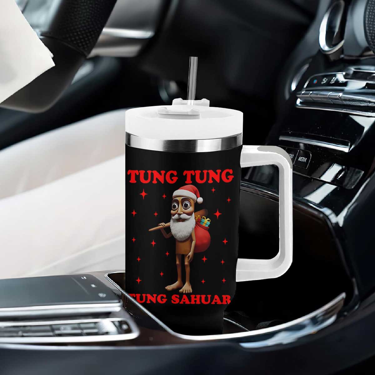Funny Italian Brainrot Christmas Tumbler With Handle Tung Tung Tung Sahur Meme TS14 Print Your Wear