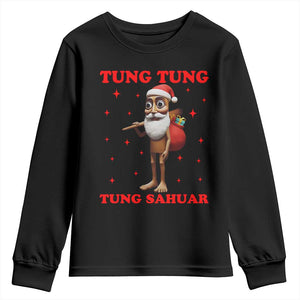 Funny Italian Brainrot Christmas Youth Sweatshirt Tung Tung Tung Sahur Meme TS14 Black Print Your Wear
