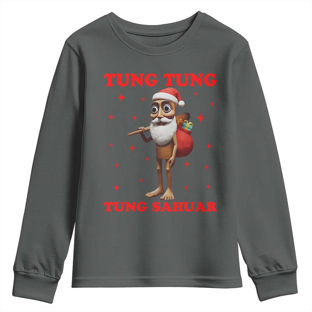 Funny Italian Brainrot Christmas Youth Sweatshirt Tung Tung Tung Sahur Meme TS14 Dark Heather Print Your Wear