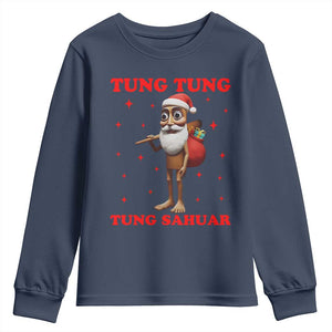 Funny Italian Brainrot Christmas Youth Sweatshirt Tung Tung Tung Sahur Meme TS14 Navy Print Your Wear