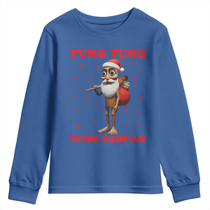 Funny Italian Brainrot Christmas Youth Sweatshirt Tung Tung Tung Sahur Meme TS14 Royal Blue Print Your Wear