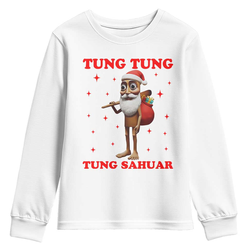 Funny Italian Brainrot Christmas Youth Sweatshirt Tung Tung Tung Sahur Meme TS14 White Print Your Wear
