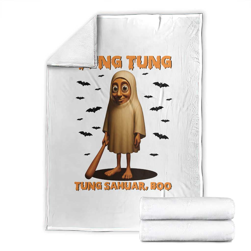 Funny Italian Brainrot Halloween Throw Blanket Tung Tung Tung Sahur Meme TS14 White Print Your Wear
