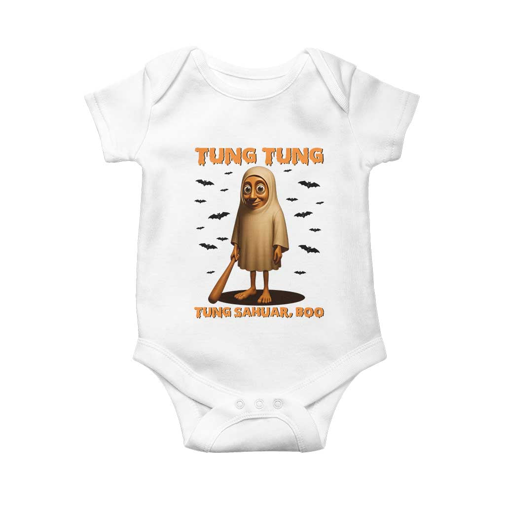 Funny Italian Brainrot Halloween Baby Onesie Tung Tung Tung Sahur Meme TS14 White Print Your Wear