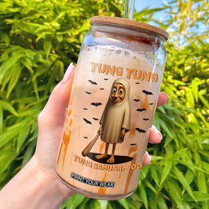 Funny Italian Brainrot Halloween Glass Can Tung Tung Tung Sahur Meme TS14 White Print Your Wear