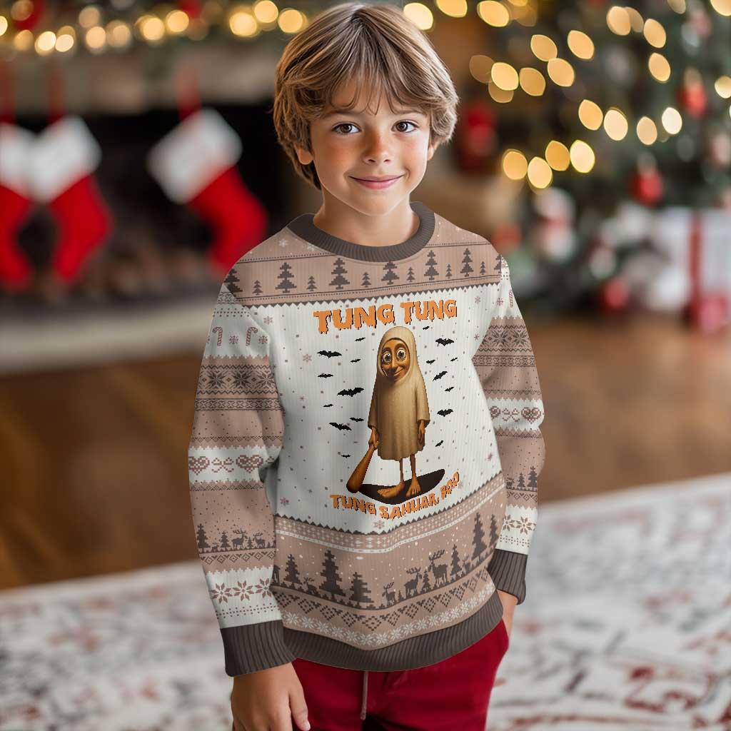 Funny Italian Brainrot Halloween Ugly Christmas Sweater Tung Tung Tung Sahur Meme TS14 Mocha Mousse Print Your Wear