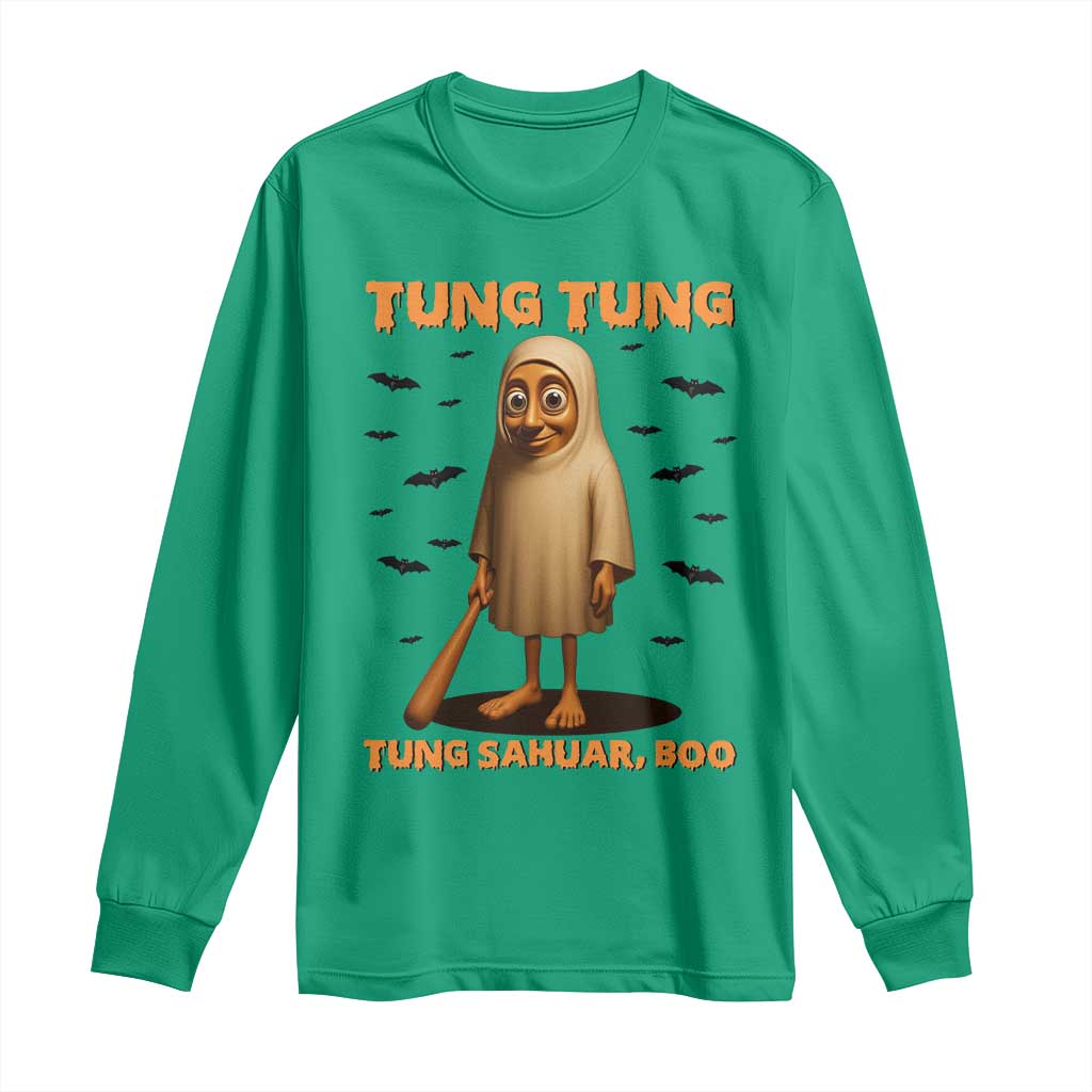 Funny Italian Brainrot Halloween Long Sleeve Shirt Tung Tung Tung Sahur Meme TS14 Irish Green Print Your Wear