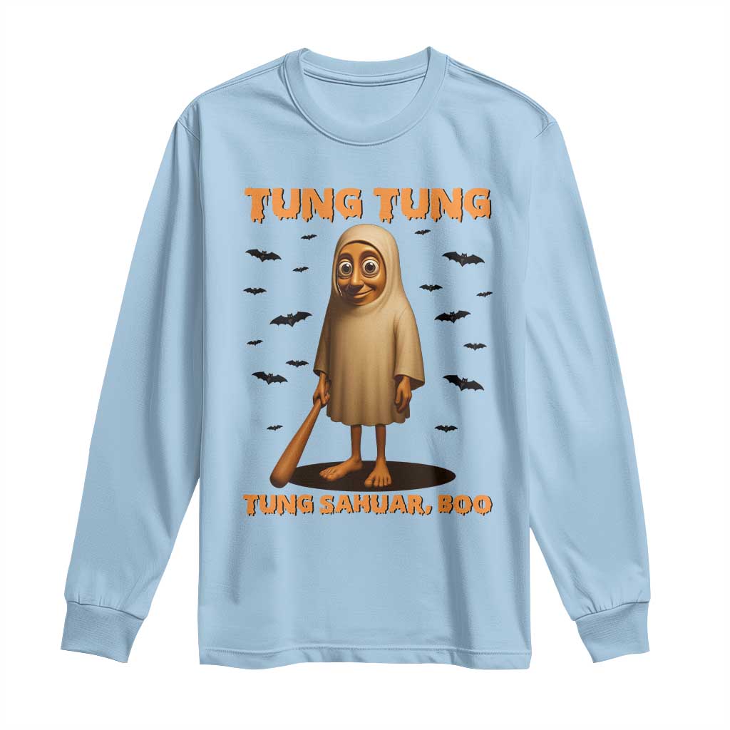 Funny Italian Brainrot Halloween Long Sleeve Shirt Tung Tung Tung Sahur Meme TS14 Light Blue Print Your Wear