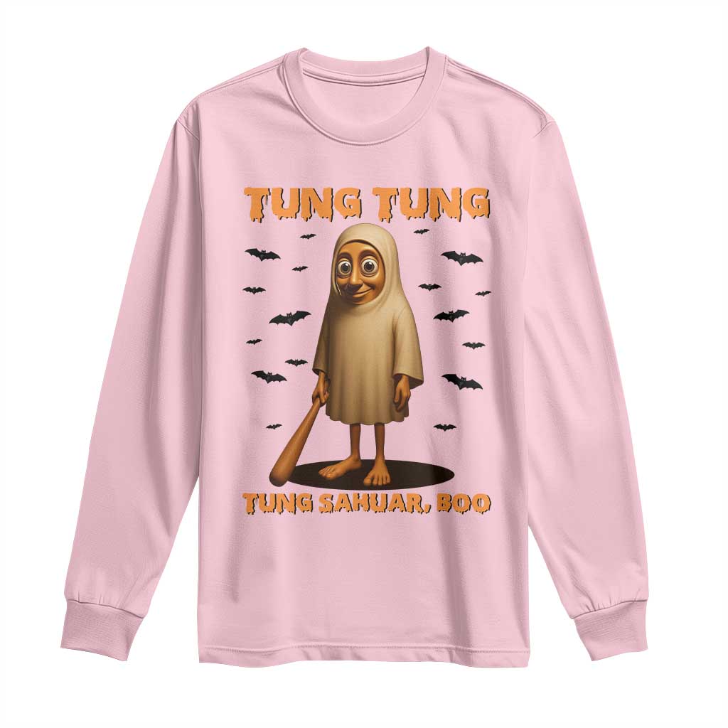 Funny Italian Brainrot Halloween Long Sleeve Shirt Tung Tung Tung Sahur Meme TS14 Light Pink Print Your Wear