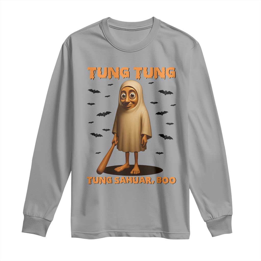 Funny Italian Brainrot Halloween Long Sleeve Shirt Tung Tung Tung Sahur Meme TS14 Sport Gray Print Your Wear