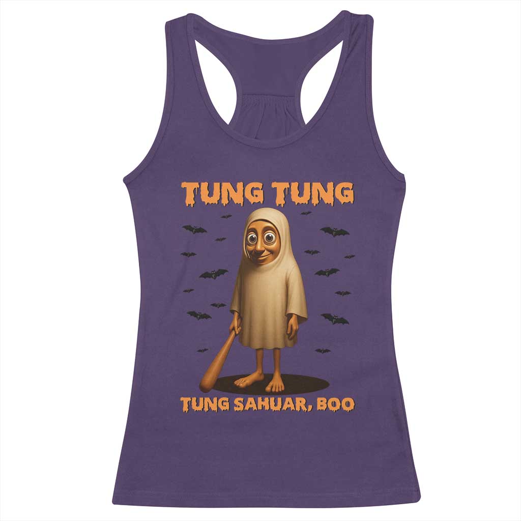 Funny Italian Brainrot Halloween Racerback Tank Top Tung Tung Tung Sahur Meme TS14 Purple Print Your Wear