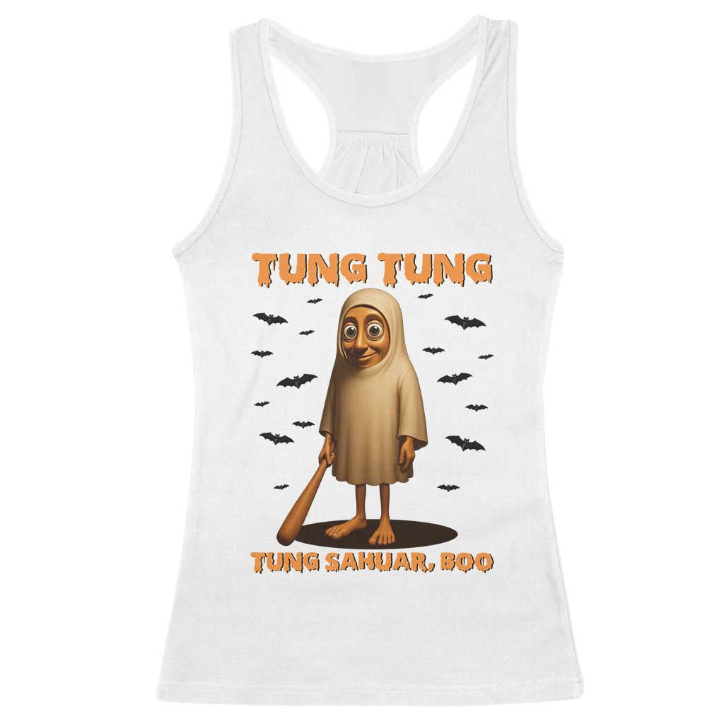 Funny Italian Brainrot Halloween Racerback Tank Top Tung Tung Tung Sahur Meme TS14 White Print Your Wear