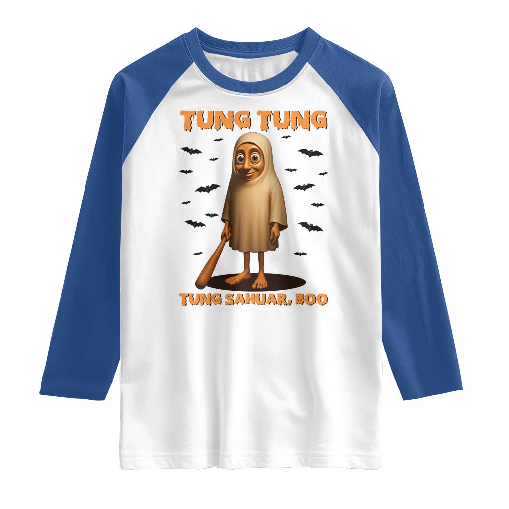 Funny Italian Brainrot Halloween Raglan Shirt Tung Tung Tung Sahur Meme TS14 White Royal Print Your Wear