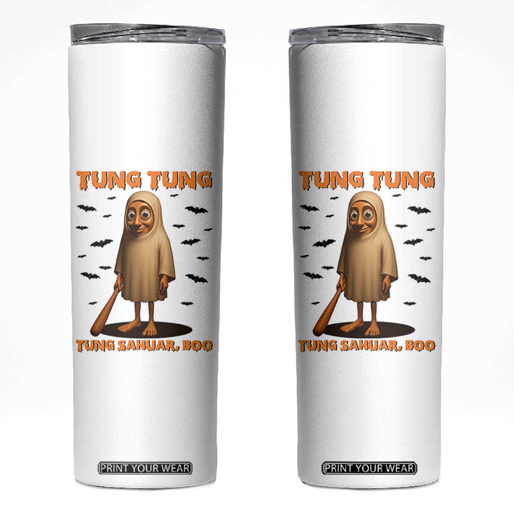 Funny Italian Brainrot Halloween Skinny Tumbler Tung Tung Tung Sahur Meme TS14 White Print Your Wear