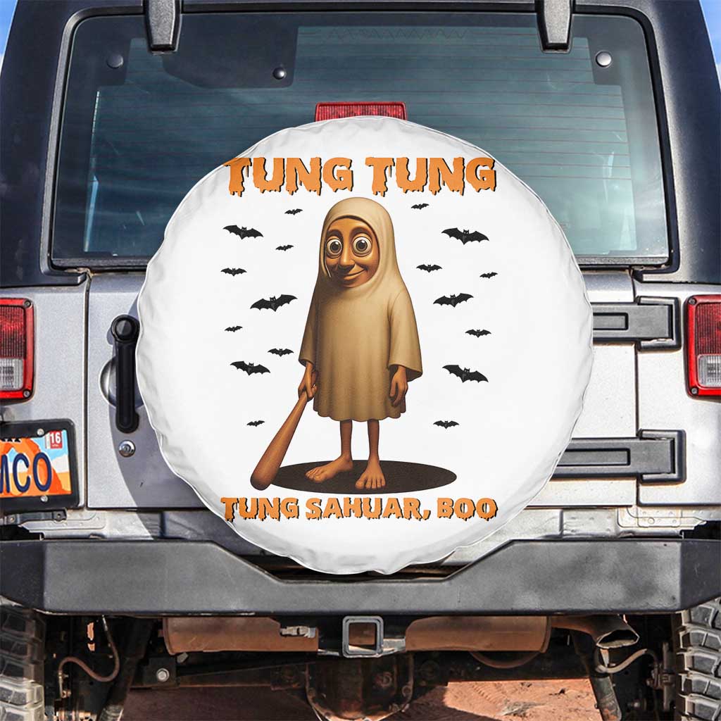 Funny Italian Brainrot Halloween Spare Tire Cover Tung Tung Tung Sahur Meme TS14 No hole White Print Your Wear