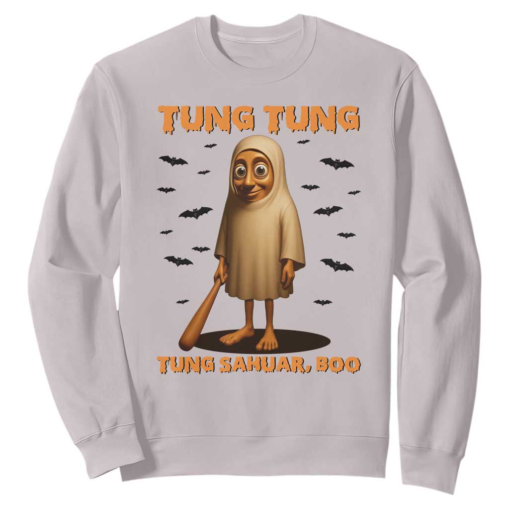 Funny Italian Brainrot Halloween Sweatshirt Tung Tung Tung Sahur Meme TS14 Ice Gray Print Your Wear
