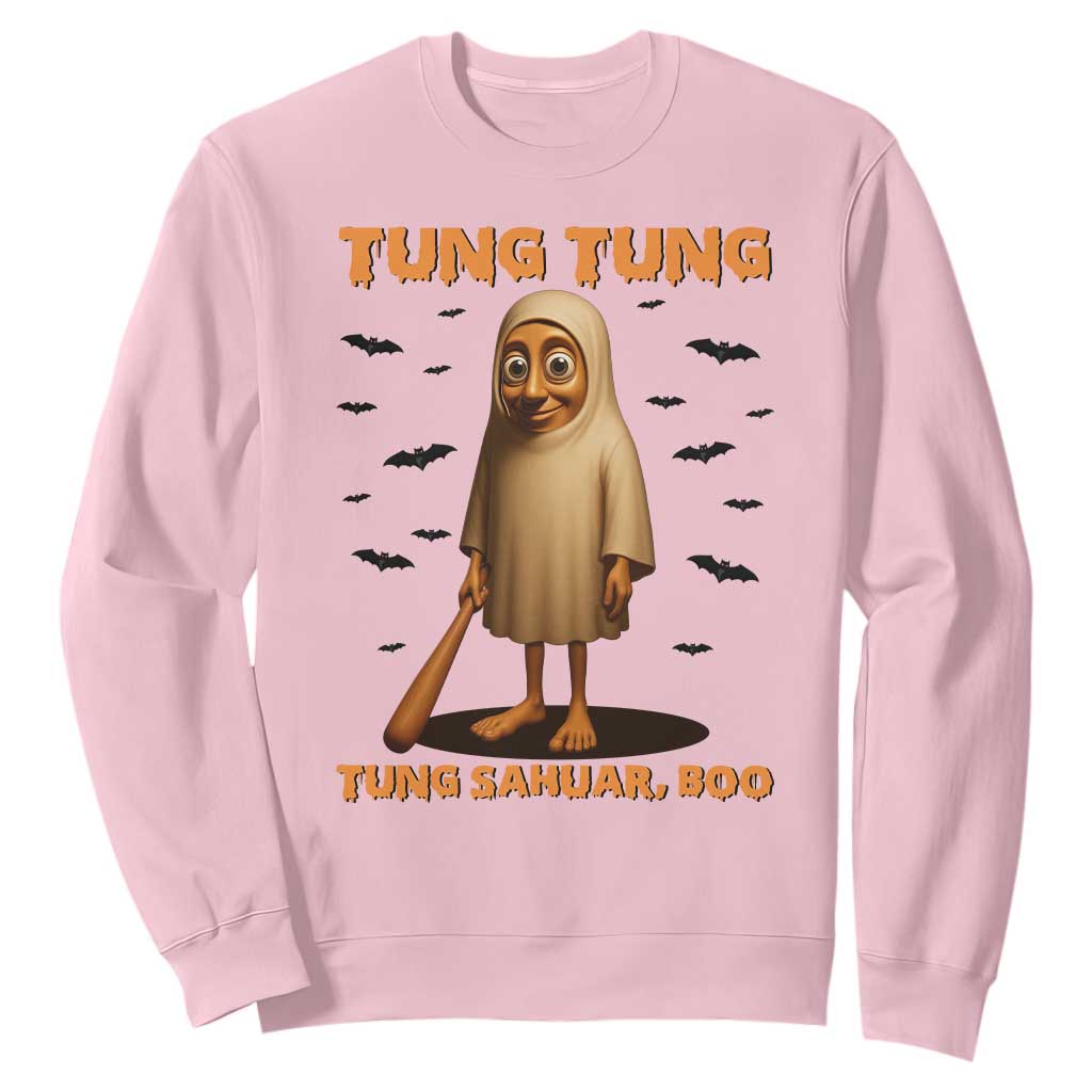 Funny Italian Brainrot Halloween Sweatshirt Tung Tung Tung Sahur Meme TS14 Light Pink Print Your Wear