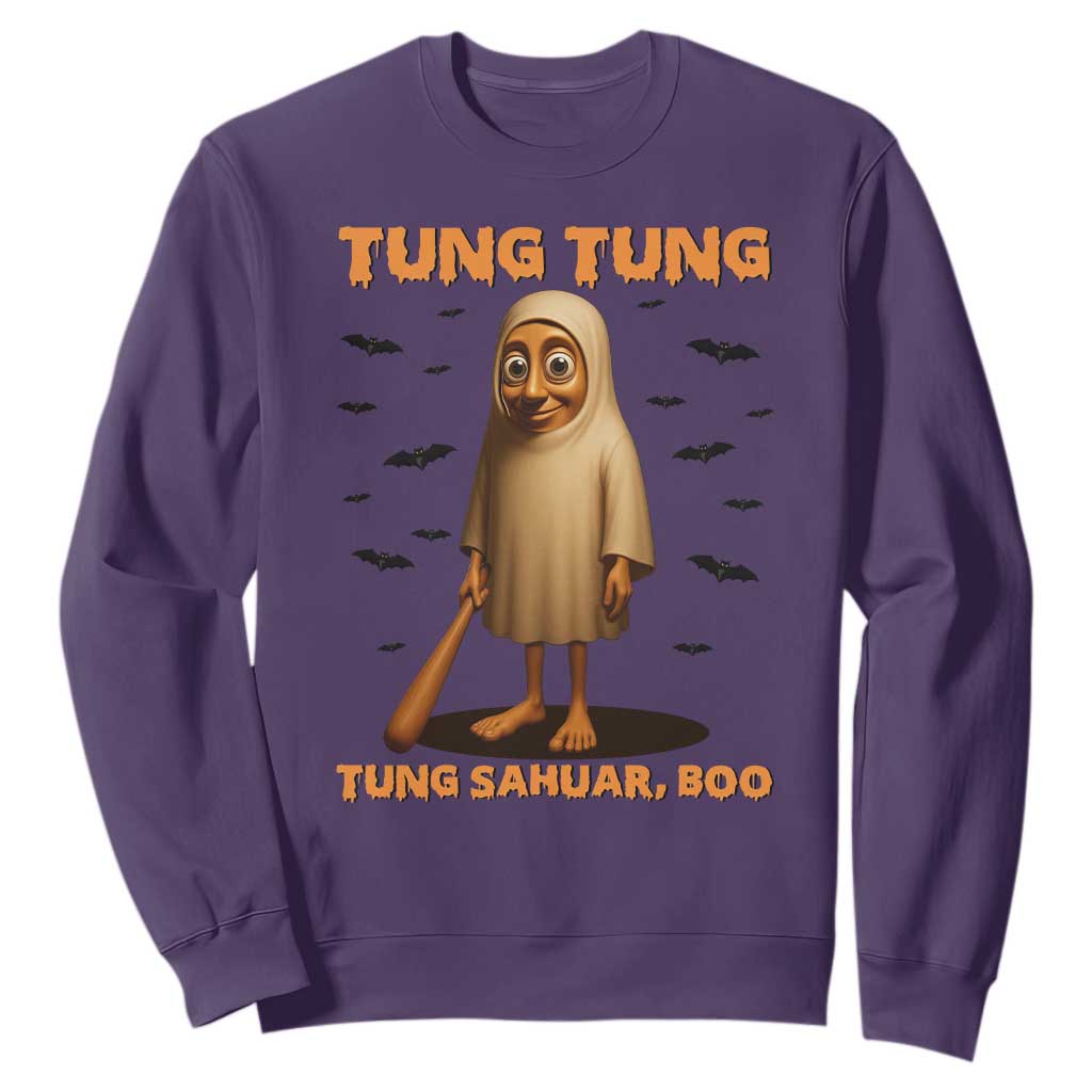 Funny Italian Brainrot Halloween Sweatshirt Tung Tung Tung Sahur Meme TS14 Purple Print Your Wear