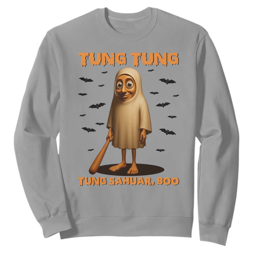 Funny Italian Brainrot Halloween Sweatshirt Tung Tung Tung Sahur Meme TS14 Sport Gray Print Your Wear