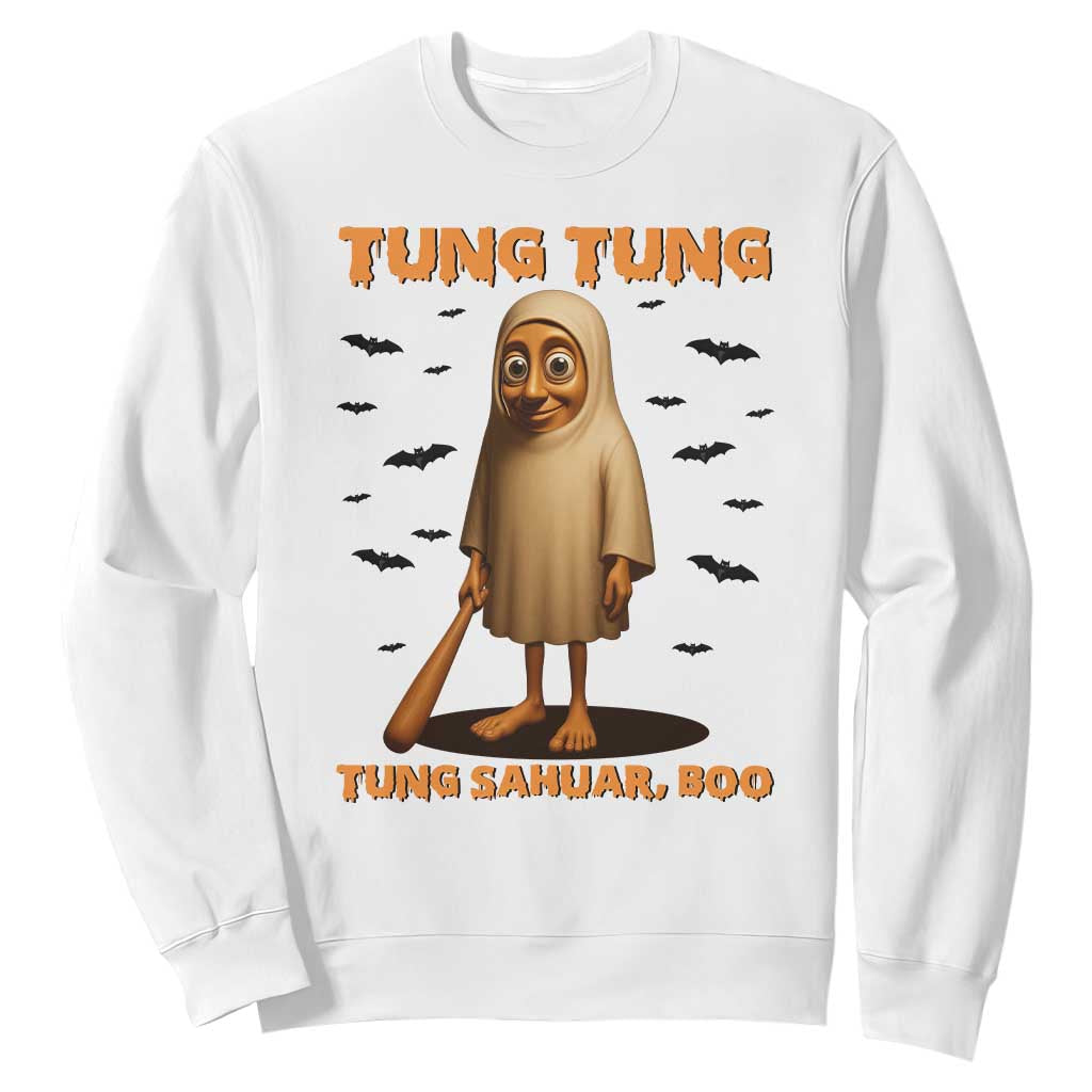 Funny Italian Brainrot Halloween Sweatshirt Tung Tung Tung Sahur Meme TS14 White Print Your Wear