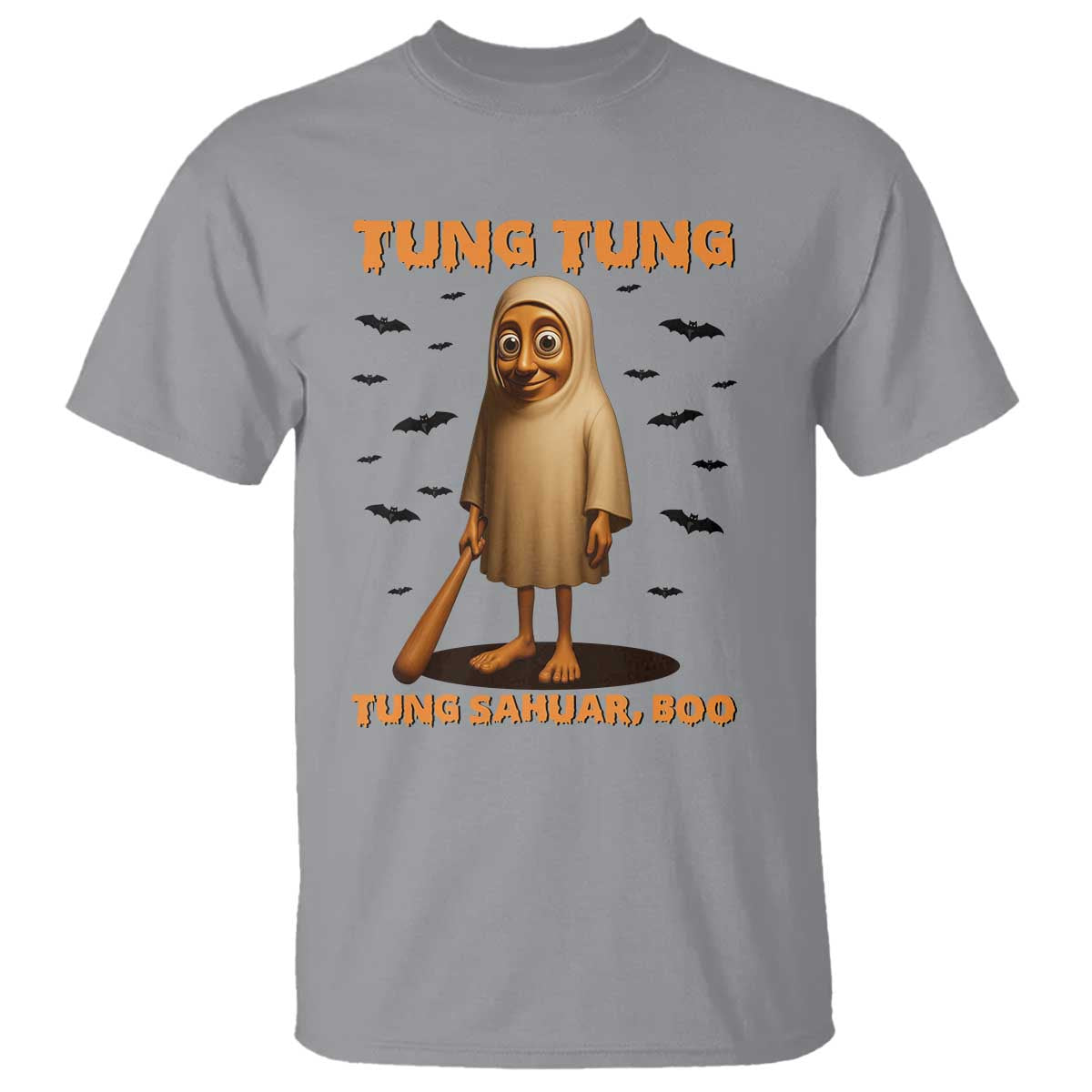 Funny Italian Brainrot Halloween T Shirt Tung Tung Tung Sahur Meme TS14 Sport Gray Print Your Wear
