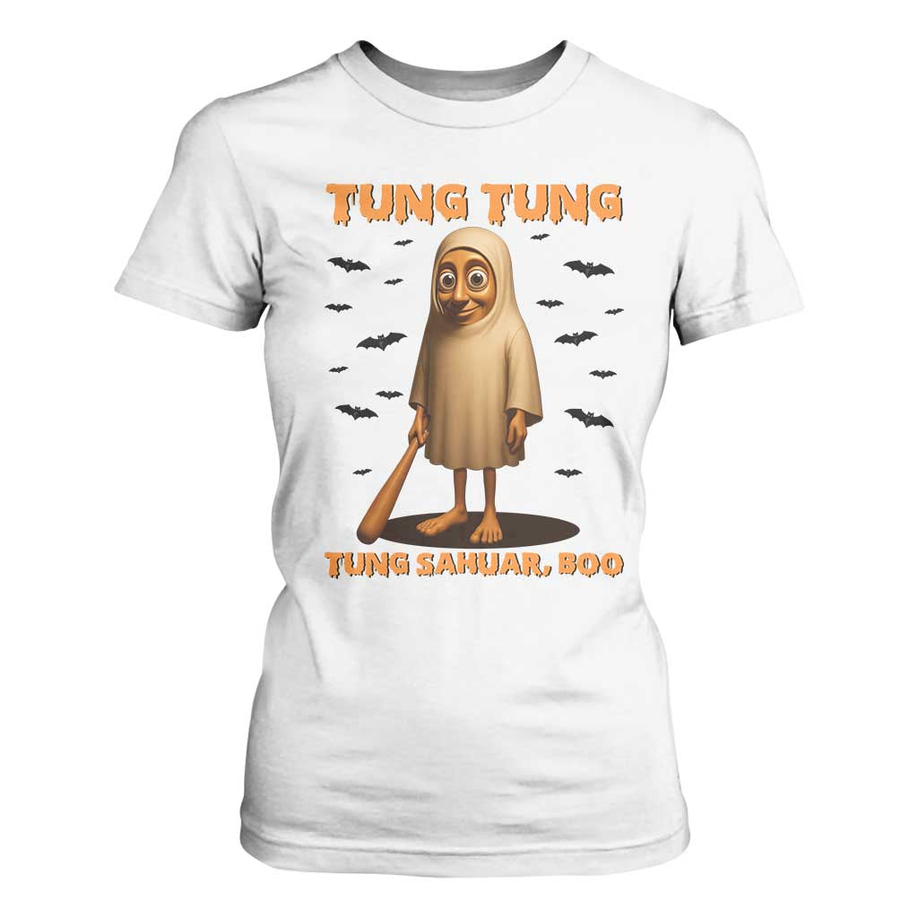 Funny Italian Brainrot Halloween T Shirt For Women Tung Tung Tung Sahur Meme TS14 White Print Your Wear