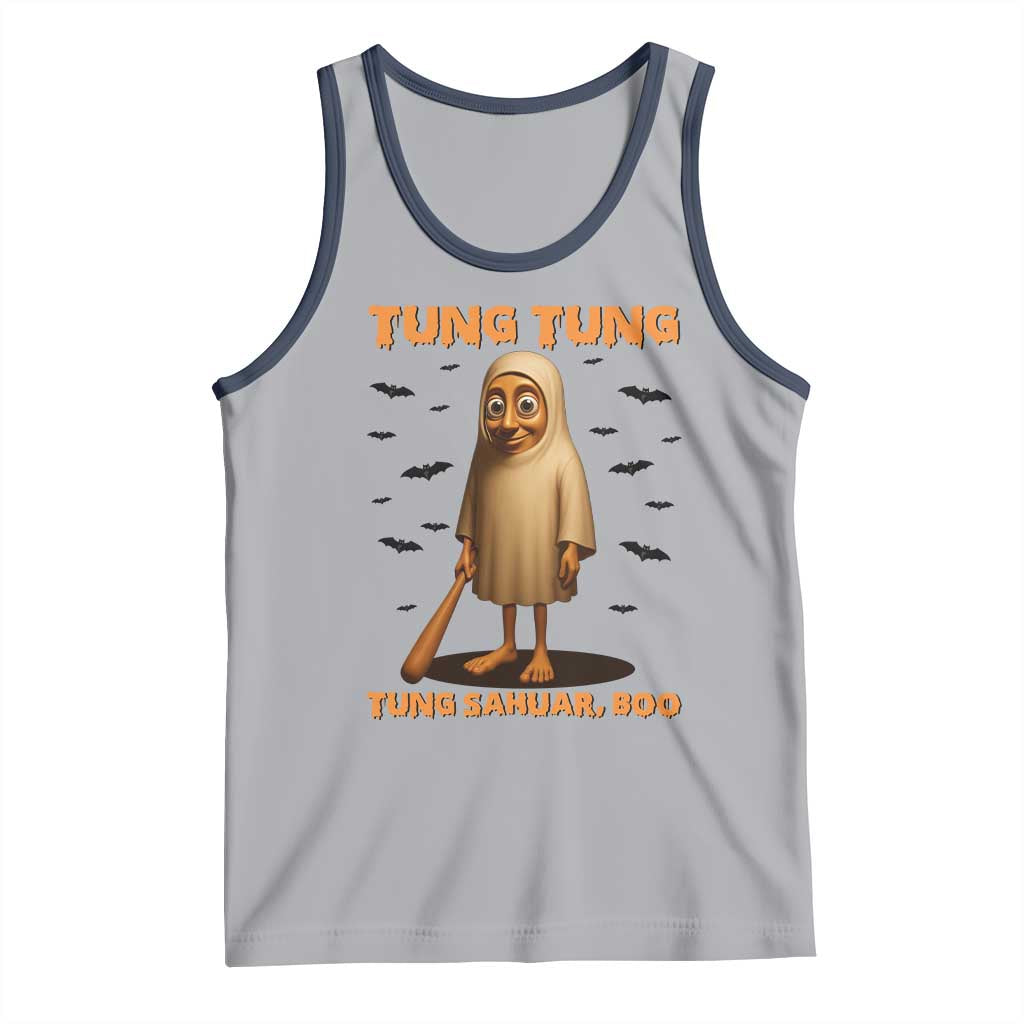 Funny Italian Brainrot Halloween Tank Top Tung Tung Tung Sahur Meme TS14 Athletic Heather Navy Print Your Wear