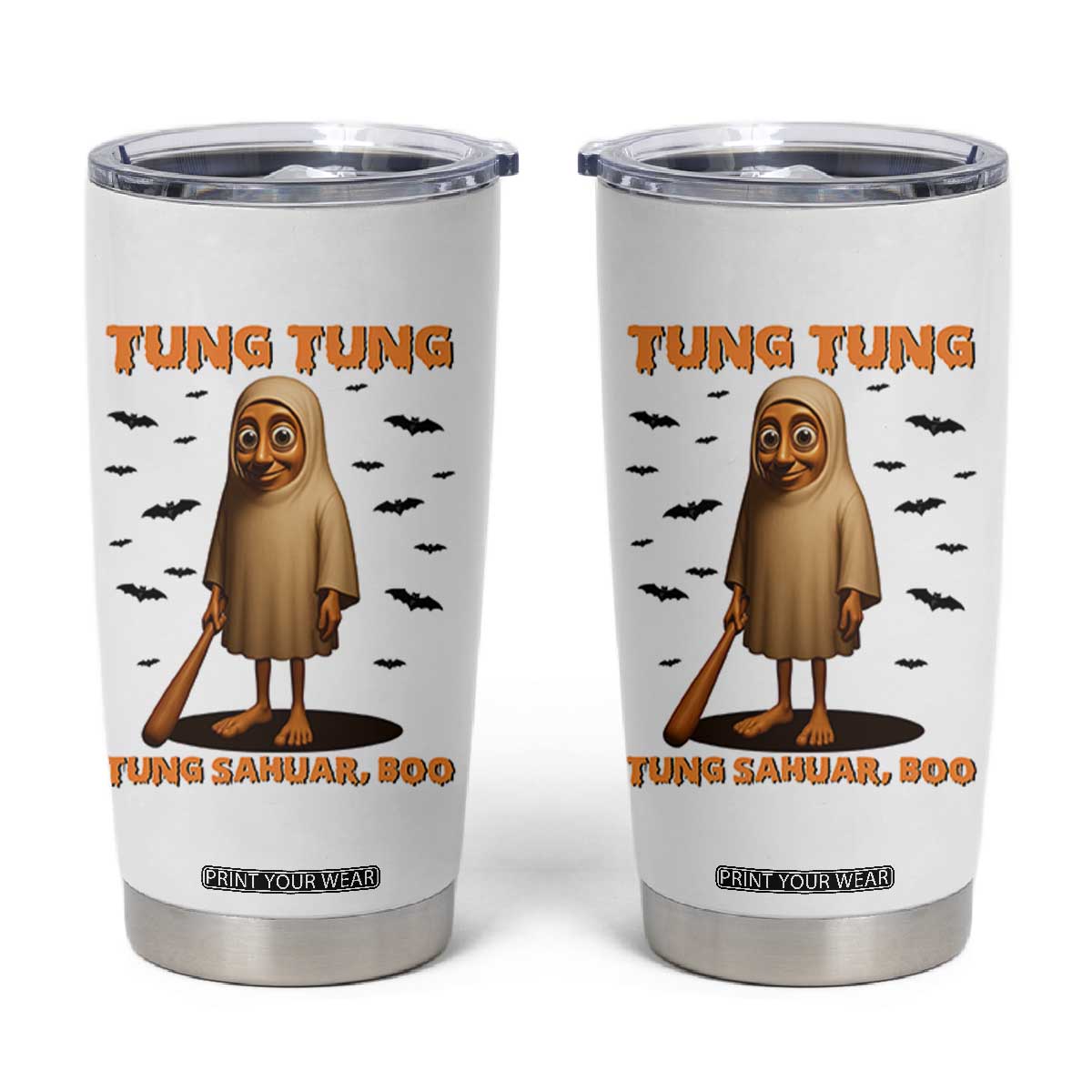 Funny Italian Brainrot Halloween Tumbler Cup Tung Tung Tung Sahur Meme TS14 White Print Your Wear