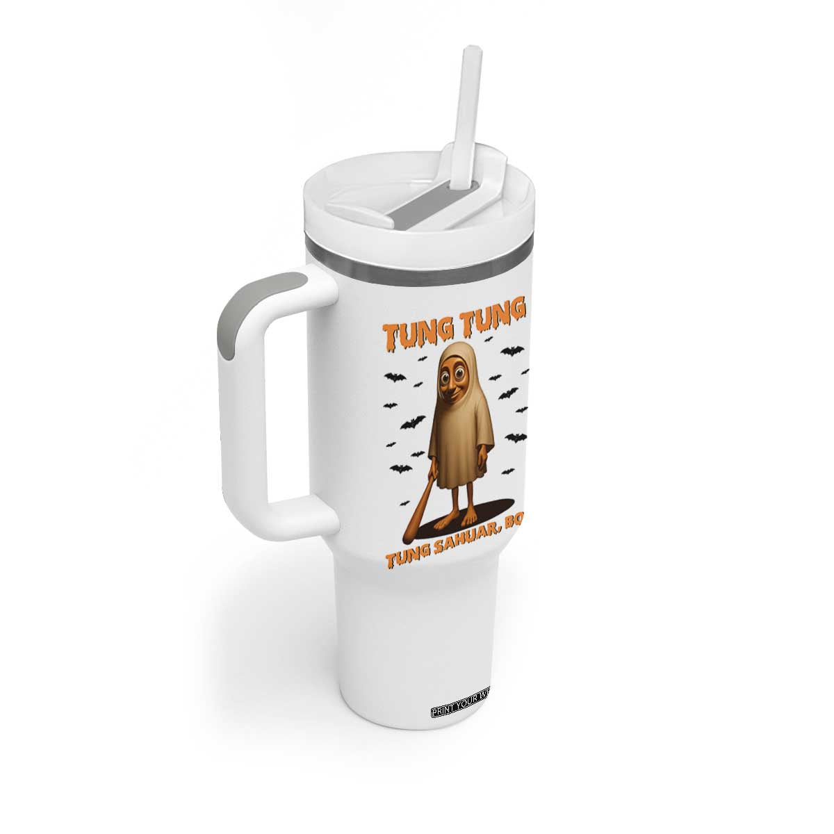 Funny Italian Brainrot Halloween Tumbler With Handle Tung Tung Tung Sahur Meme TS14 Print Your Wear