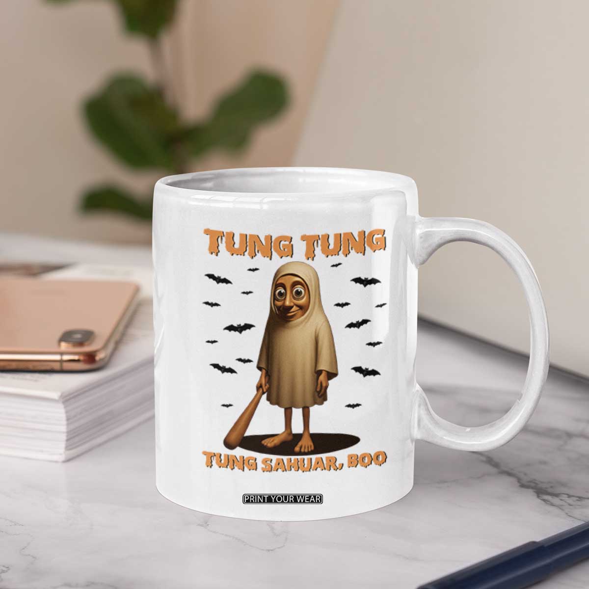 Funny Italian Brainrot Halloween Coffee Mug Tung Tung Tung Sahur Meme TS14 Print Your Wear