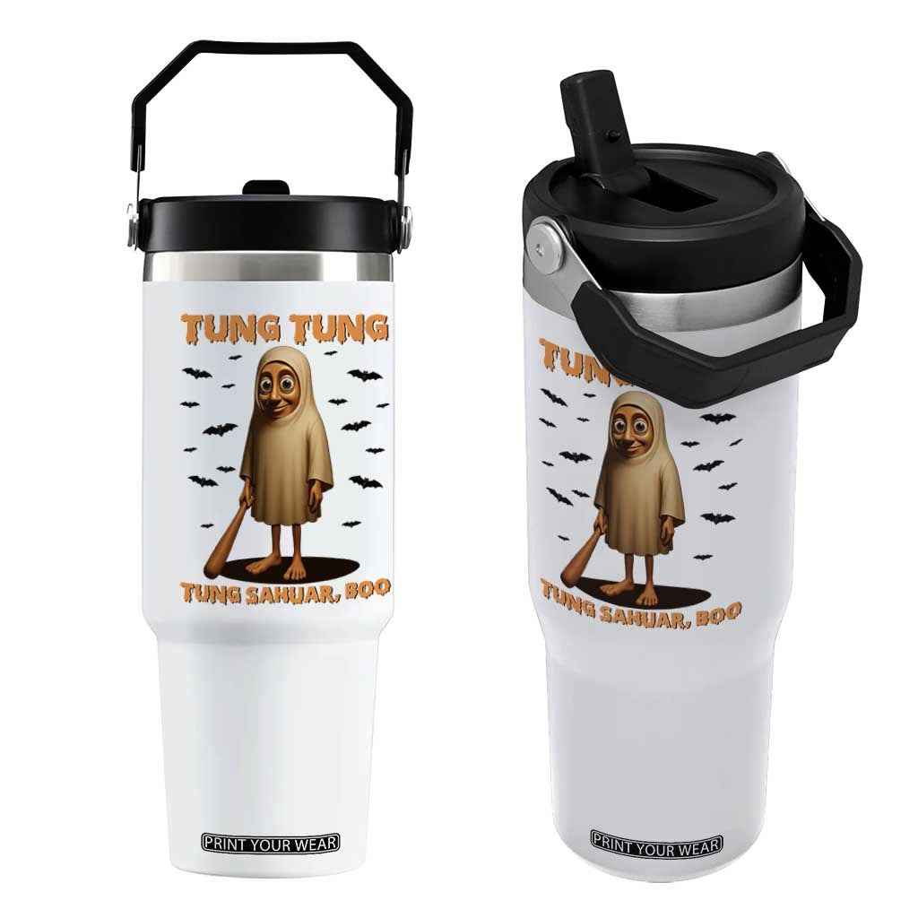 Funny Italian Brainrot Halloween Flip Straw Tumbler Tung Tung Tung Sahur Meme TS14 One Size: 30 oz White Print Your Wear