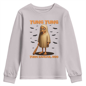 Funny Italian Brainrot Halloween Youth Sweatshirt Tung Tung Tung Sahur Meme TS14 Ice Gray Print Your Wear