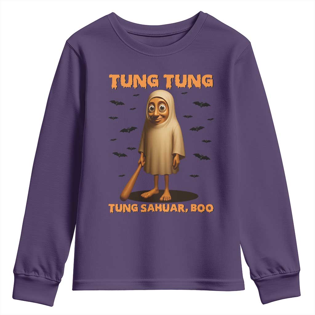 Funny Italian Brainrot Halloween Youth Sweatshirt Tung Tung Tung Sahur Meme TS14 Purple Print Your Wear