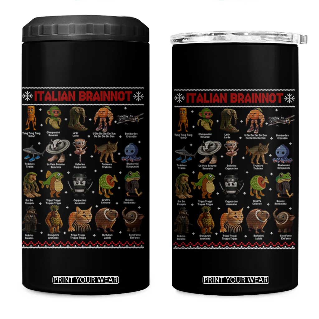 Italian Brainrot Christmas 4 in 1 Can Cooler Tumbler Funny Brain Rot Gen-Z Meme TS14 One Size: 16 oz Black Print Your Wear