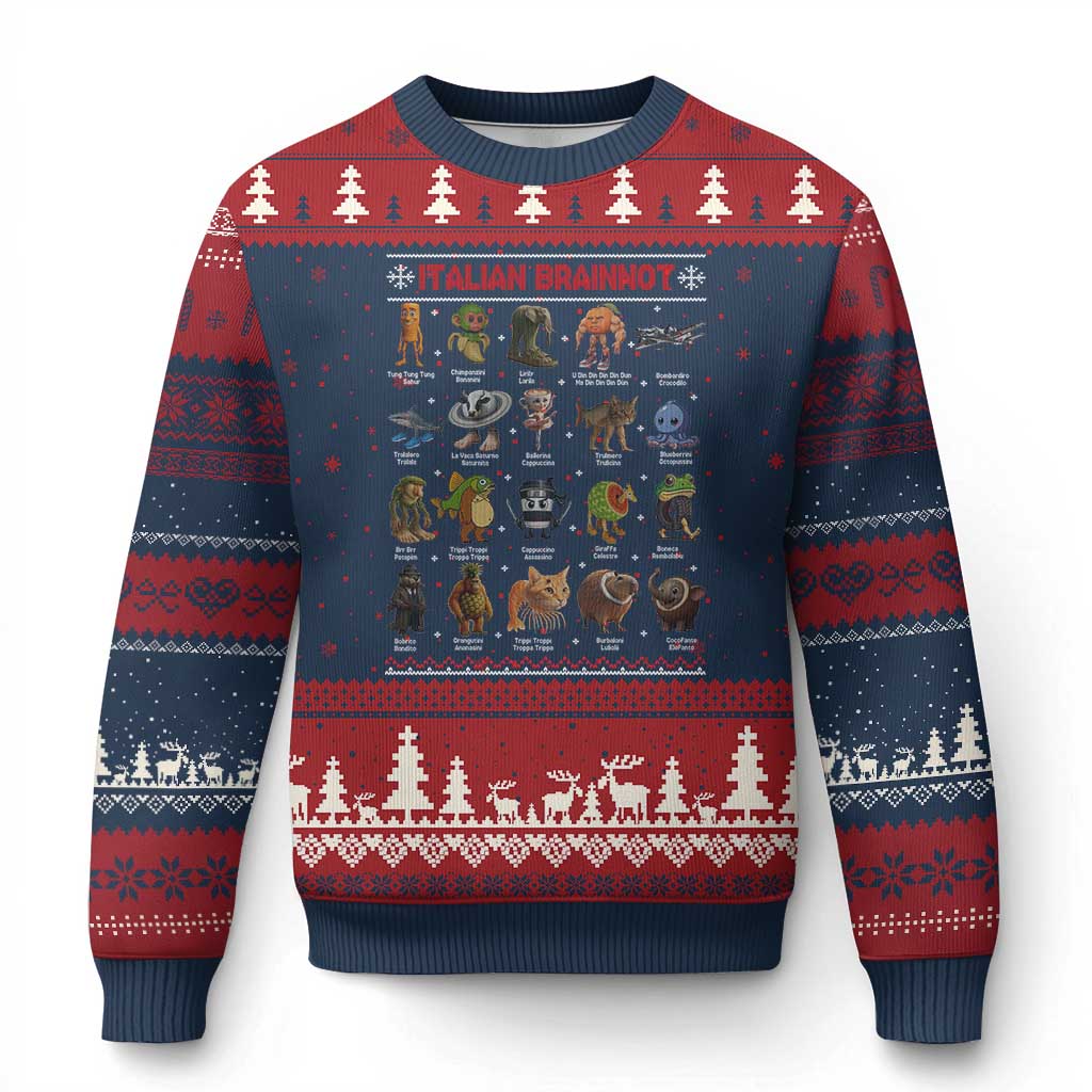 Italian Brainrot Xmas Ugly Christmas Sweater Funny Brain Rot Gen-Z Meme TS14 Navy Red Print Your Wear