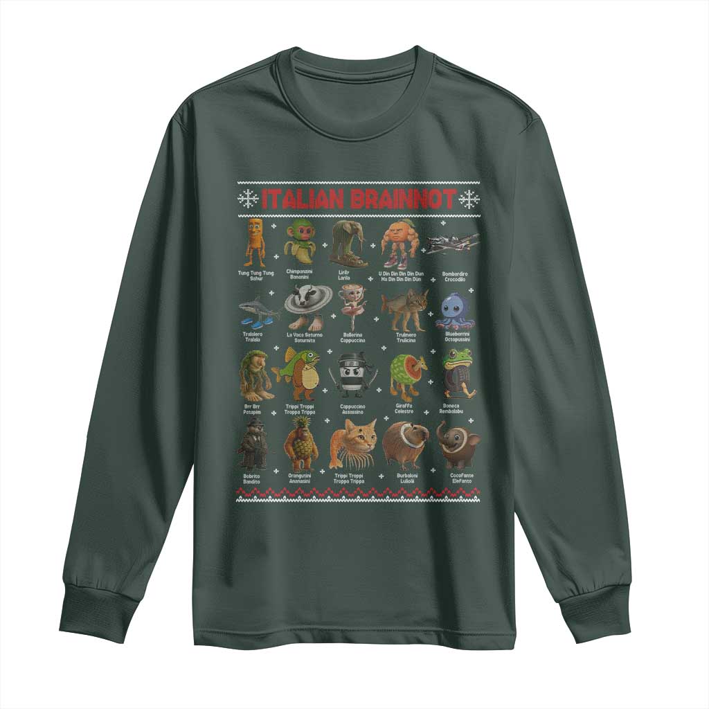 Italian Brainrot Christmas Long Sleeve Shirt Funny Brain Rot Gen-Z Meme TS14 Dark Forest Green Print Your Wear