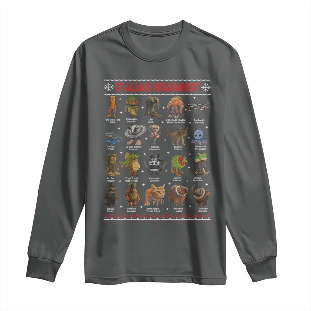 Italian Brainrot Christmas Long Sleeve Shirt Funny Brain Rot Gen-Z Meme TS14 Dark Heather Print Your Wear