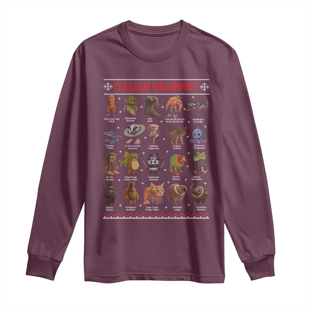 Italian Brainrot Christmas Long Sleeve Shirt Funny Brain Rot Gen-Z Meme TS14 Maroon Print Your Wear