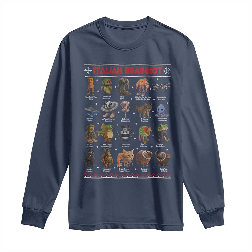 Italian Brainrot Christmas Long Sleeve Shirt Funny Brain Rot Gen-Z Meme TS14 Navy Print Your Wear